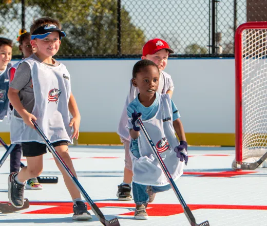 Street Hockey Rink - up close action shot on "ice"